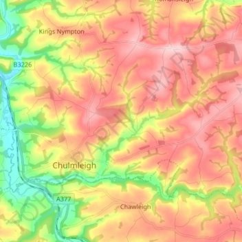 Топографическая карта Chulmleigh, высота, рельеф