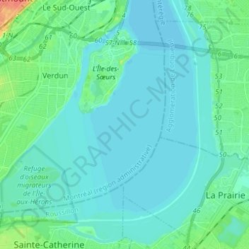 Топографическая карта Fleuve Saint-Laurent, высота, рельеф