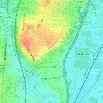 Топографическая карта Lincoln Heights, высота, рельеф