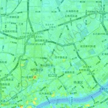 Топографическая карта 虹口区, высота, рельеф