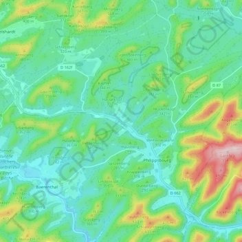 Топографическая карта Philippsbourg, высота, рельеф