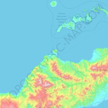 Топографическая карта Tojo Una-Una Regency, высота, рельеф