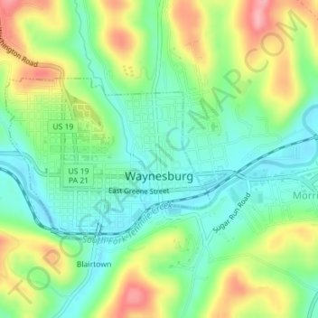 Топографическая карта Waynesburg, высота, рельеф
