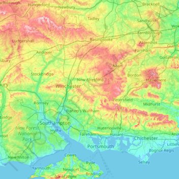 Топографическая карта Hampshire, высота, рельеф