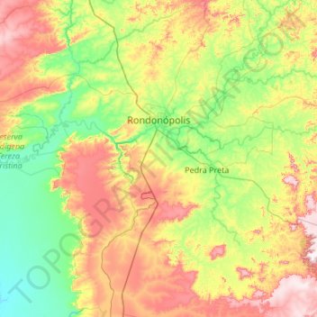 Топографическая карта Rondonópolis, высота, рельеф