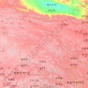 Топографическая карта Yushu Tibetan Autonomous Prefecture, высота, рельеф