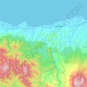 Топографическая карта Bireuen, высота, рельеф