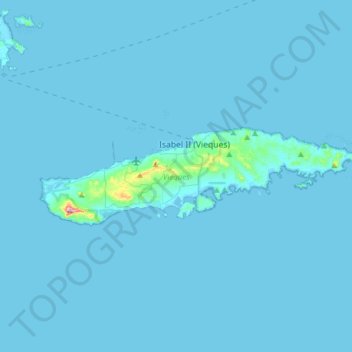 Топографическая карта Vieques, высота, рельеф