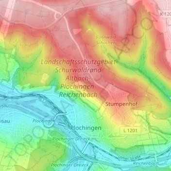 Топографическая карта Plochingen, высота, рельеф
