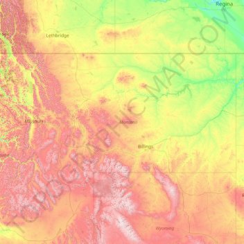 Топографическая карта Монтана, высота, рельеф