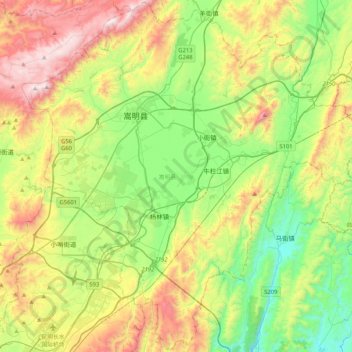 Топографическая карта Songming County, высота, рельеф