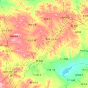 Топографическая карта 商都县, высота, рельеф
