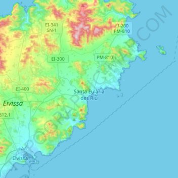 Топографическая карта Santa Eulalia del Río, высота, рельеф