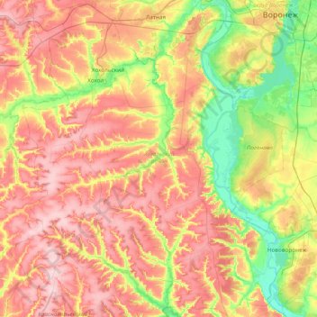 Топографическая карта Хохольский район, высота, рельеф