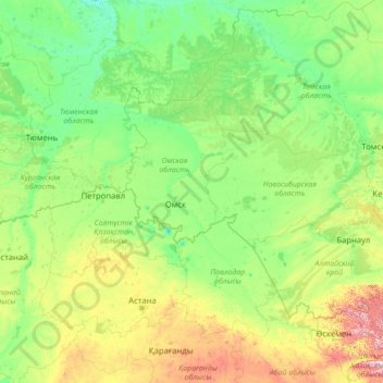 Топографическая карта Иртыш, высота, рельеф