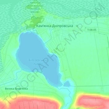 Топографическая карта Каменка-Днепровская, высота, рельеф