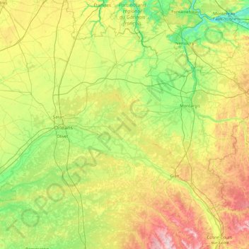 Топографическая карта Луаре, высота, рельеф
