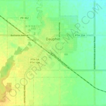 Топографическая карта Dauphin, высота, рельеф
