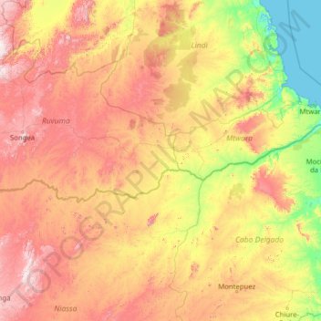 Топографическая карта Rovuma, высота, рельеф