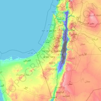 Топографическая карта Израиль, высота, рельеф