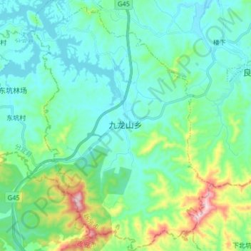 Топографическая карта 九龙山乡, высота, рельеф