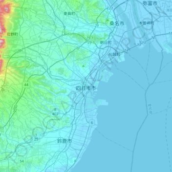 Топографическая карта 四日市市, высота, рельеф