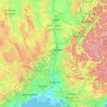 Топографическая карта Le Rhône, высота, рельеф