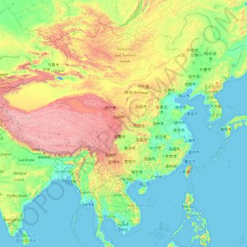 Топографическая карта Китай, высота, рельеф