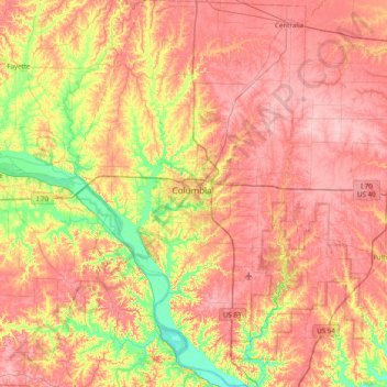 Топографическая карта Boone County, высота, рельеф