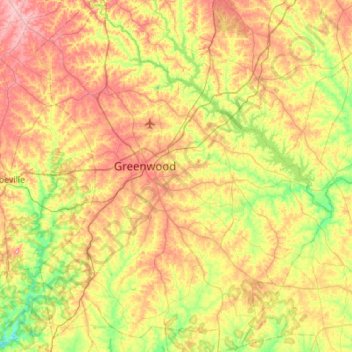Топографическая карта Greenwood County, высота, рельеф