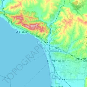 Топографическая карта Pismo Beach, высота, рельеф