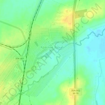Топографическая карта Красная Зорька, высота, рельеф