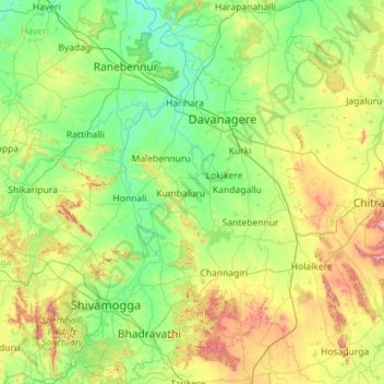 Топографическая карта Davanagere, высота, рельеф