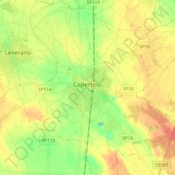 Топографическая карта Copertino, высота, рельеф