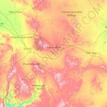 Топографическая карта Sombrerete, высота, рельеф