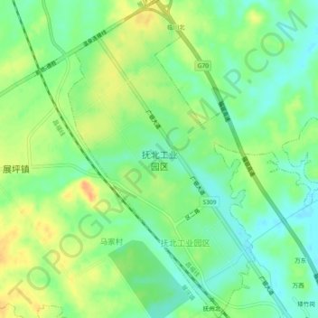 Топографическая карта 抚北工业园区, высота, рельеф