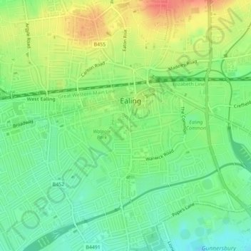 Топографическая карта Ealing Green, высота, рельеф