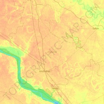 Топографическая карта Unchahar, высота, рельеф