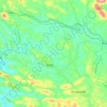 Топографическая карта Vellanad, высота, рельеф