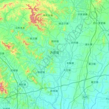 Топографическая карта 沂南县, высота, рельеф