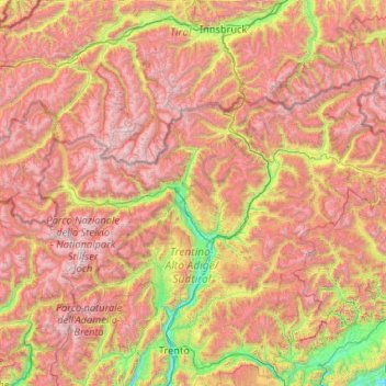 Топографическая карта Больцано - Боцен, высота, рельеф
