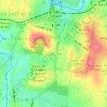 Топографическая карта Ipswich, высота, рельеф