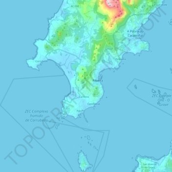 Топографическая карта Ribeira, высота, рельеф