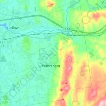 Топографическая карта Wilbraham, высота, рельеф