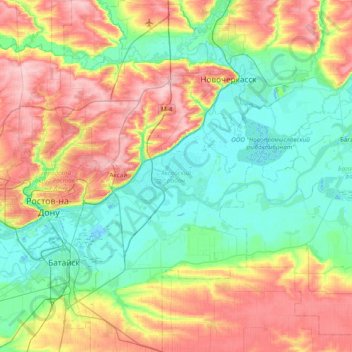 Топографическая карта Аксайский район, высота, рельеф