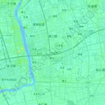 Топографическая карта 浦江镇, высота, рельеф