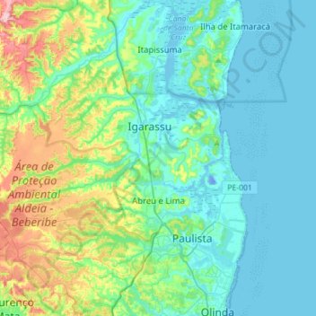 Топографическая карта Abreu e Lima, высота, рельеф