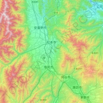 Топографическая карта Мацумото, высота, рельеф