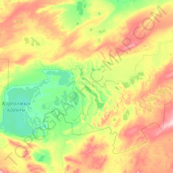 Топографическая карта Коргалжынский район, высота, рельеф