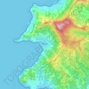Топографическая карта Acoua, высота, рельеф
